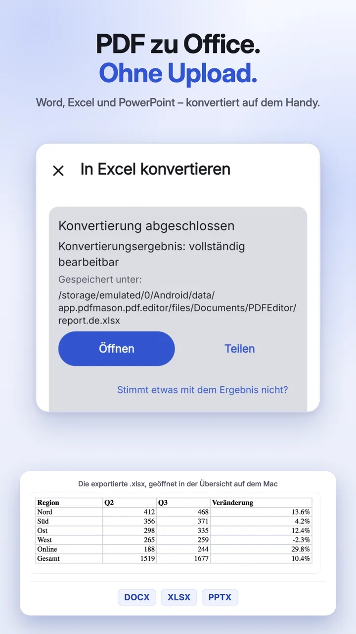 Ein PDF, das auf dem Handy in ein Word-Dokument umgewandelt wird