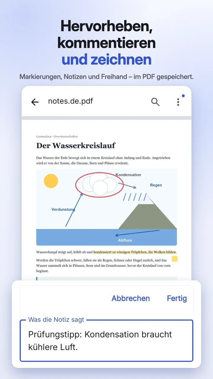 Eine Seite mit Markierung und Notiz