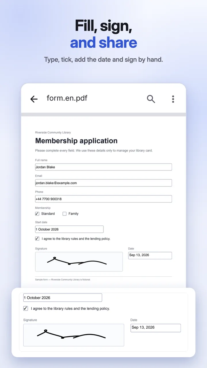 A form being filled in and signed by hand