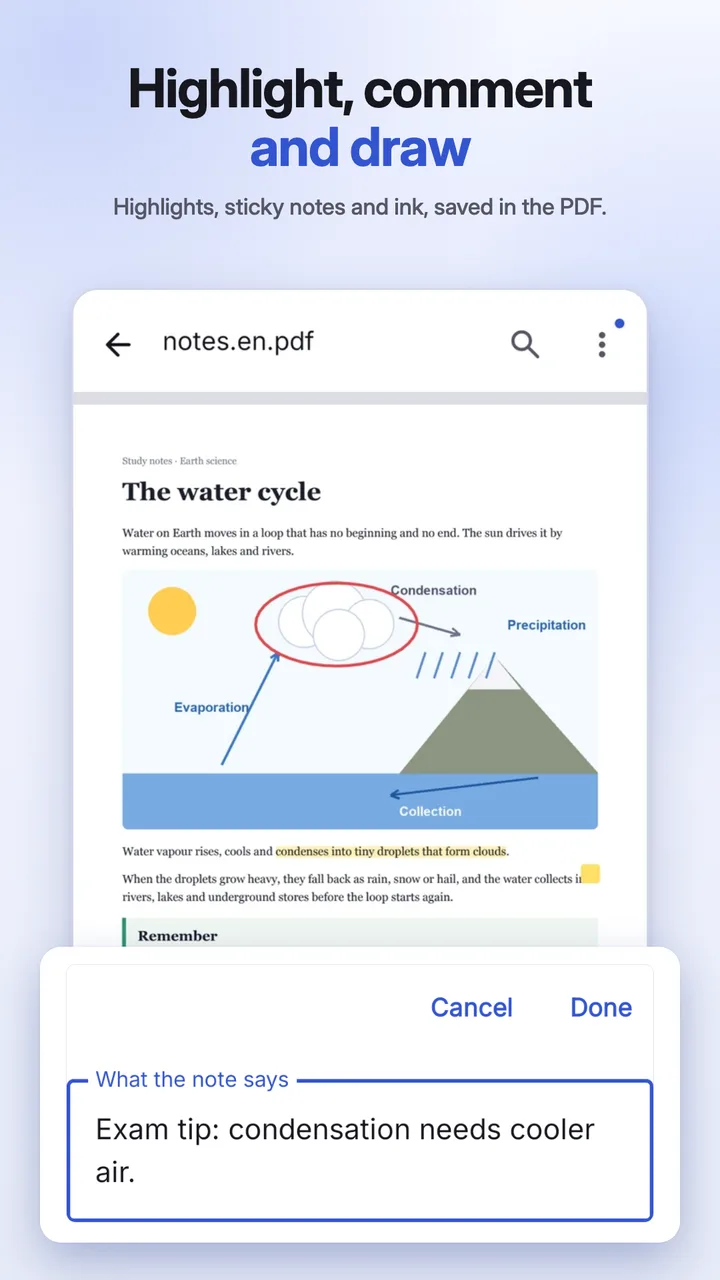 A page with a highlight and a note added