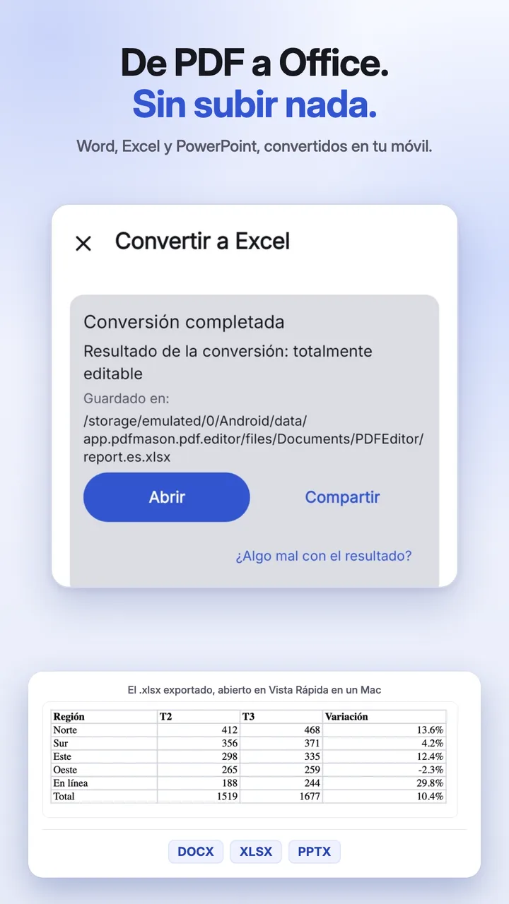 Un PDF convertido en documento de Word en el teléfono