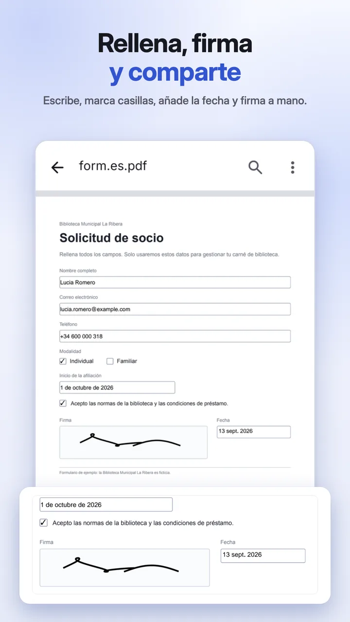 Un formulario rellenado y firmado a mano