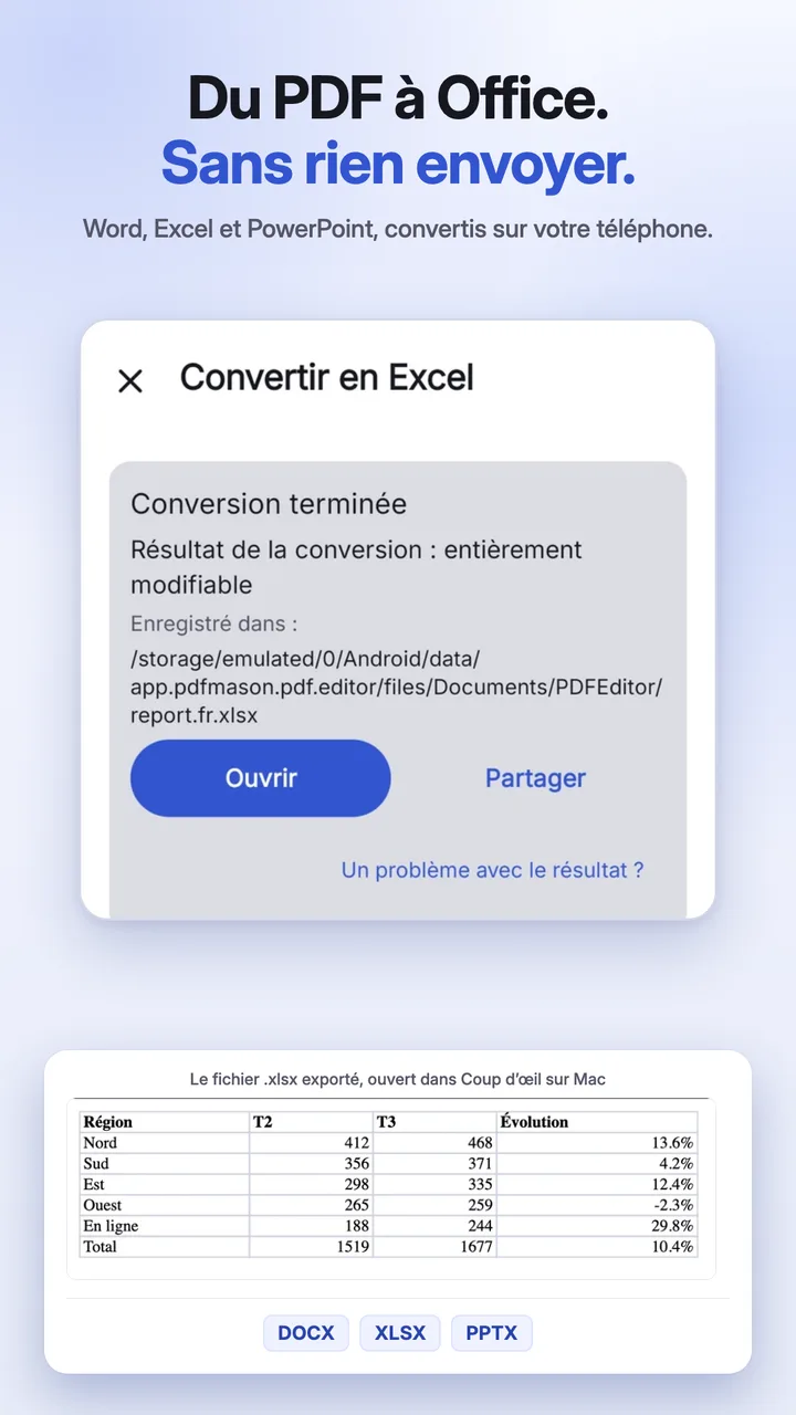 Un PDF converti en document Word sur le téléphone