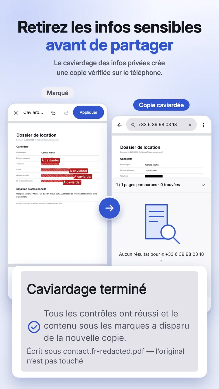 Contenu sensible caviardé et vérification effectuée