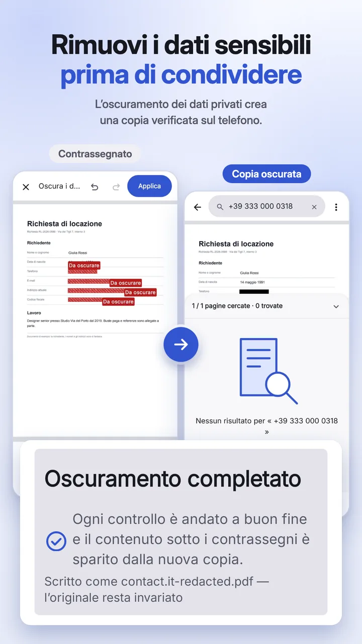 Contenuti sensibili oscurati e verifica dell’oscuramento
