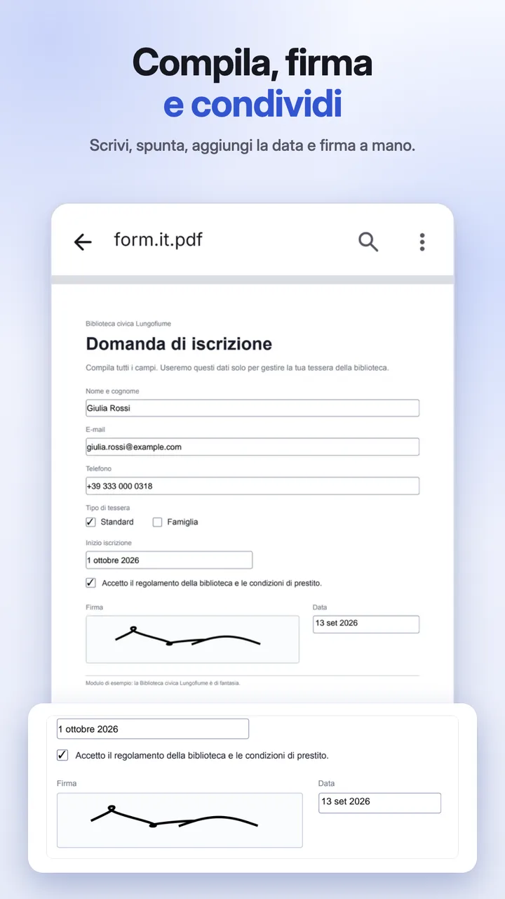 Un modulo compilato e firmato a mano