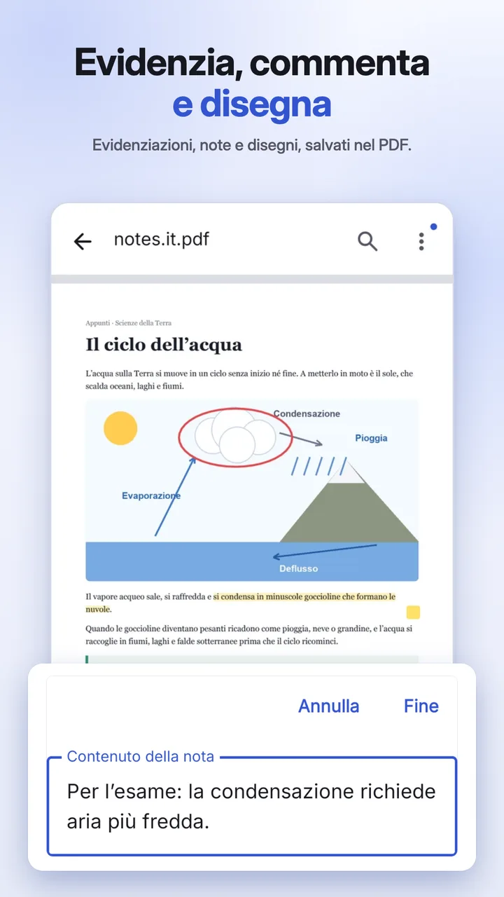 Una pagina con evidenziatura e note aggiunte