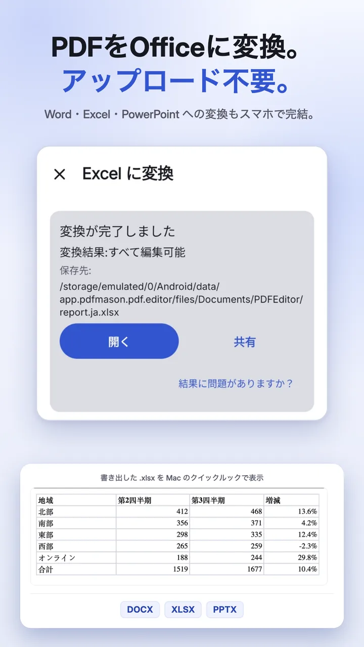端末上で Word 文書に変換された PDF