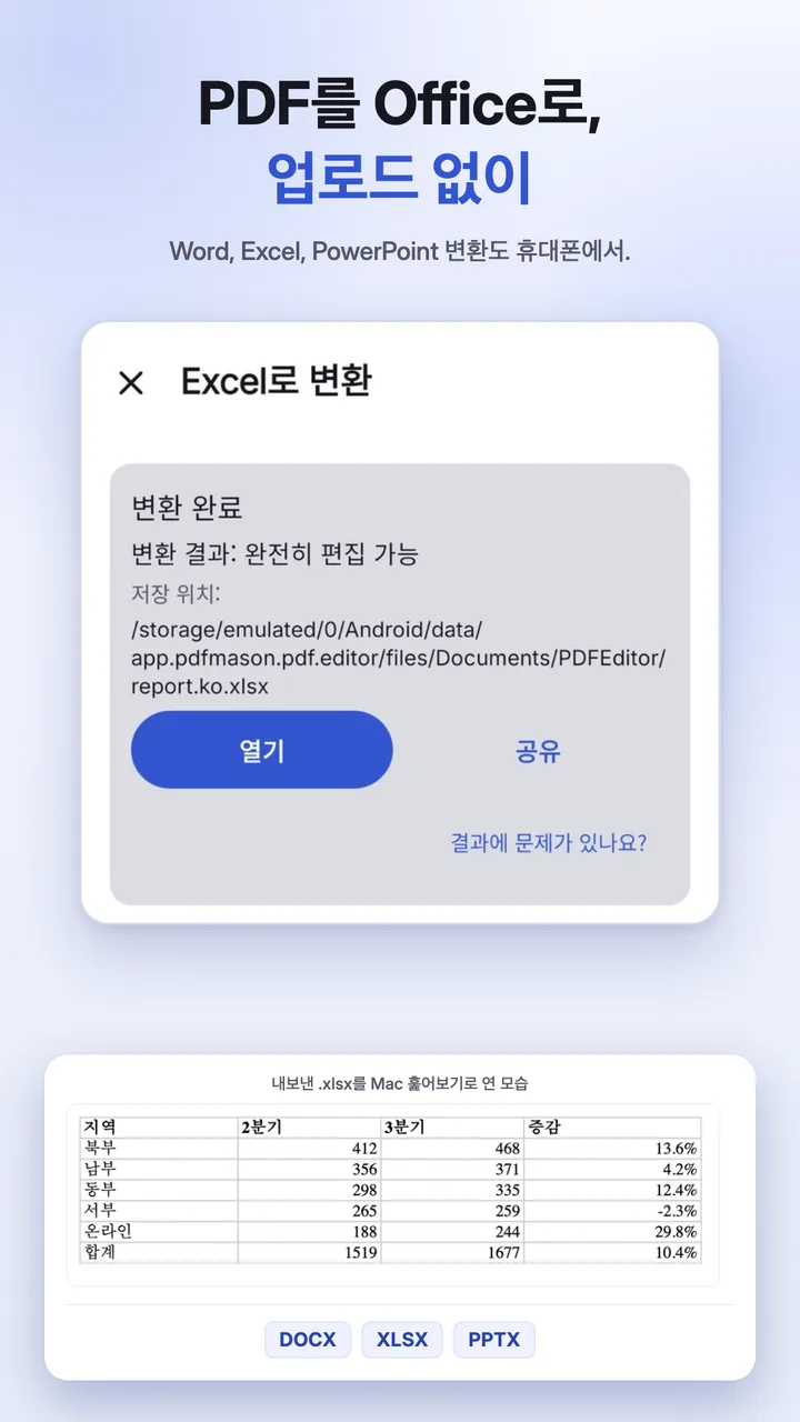 휴대폰에서 Word 문서로 변환된 PDF