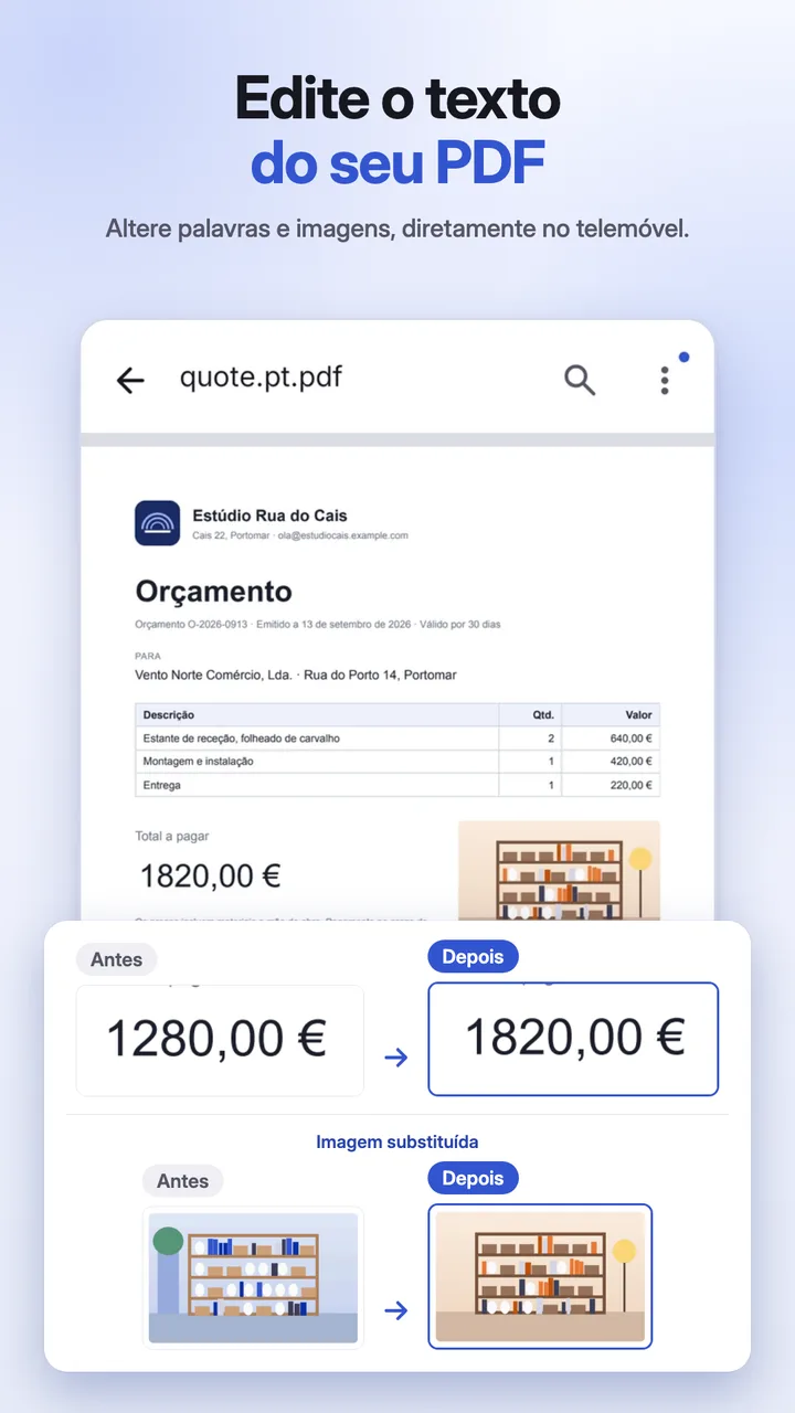 Edição das palavras de um parágrafo diretamente na página