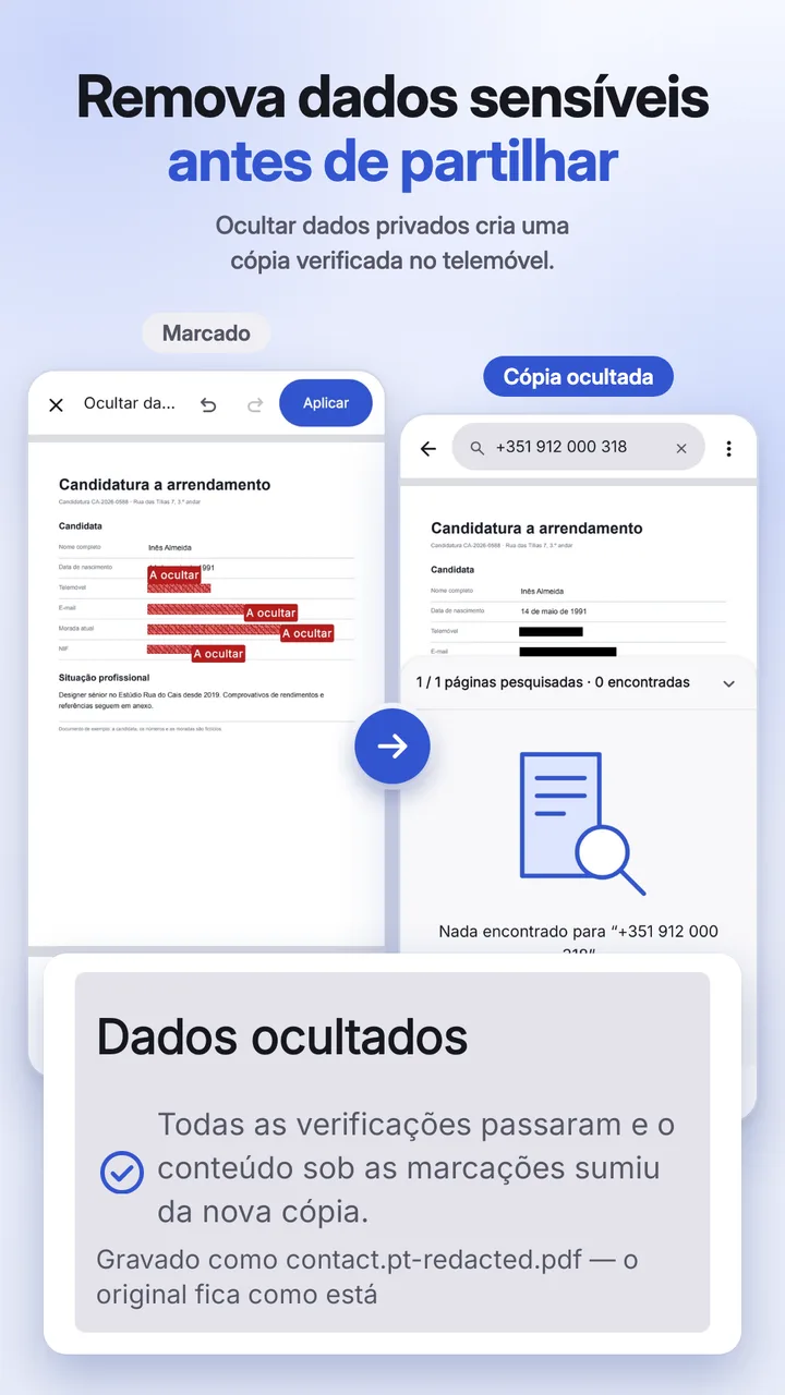Conteúdo sensível ocultado e oclusão verificada