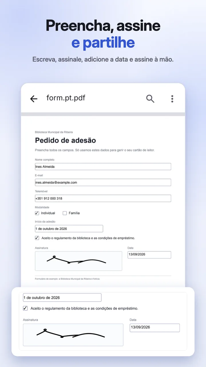 Um formulário preenchido e assinado à mão