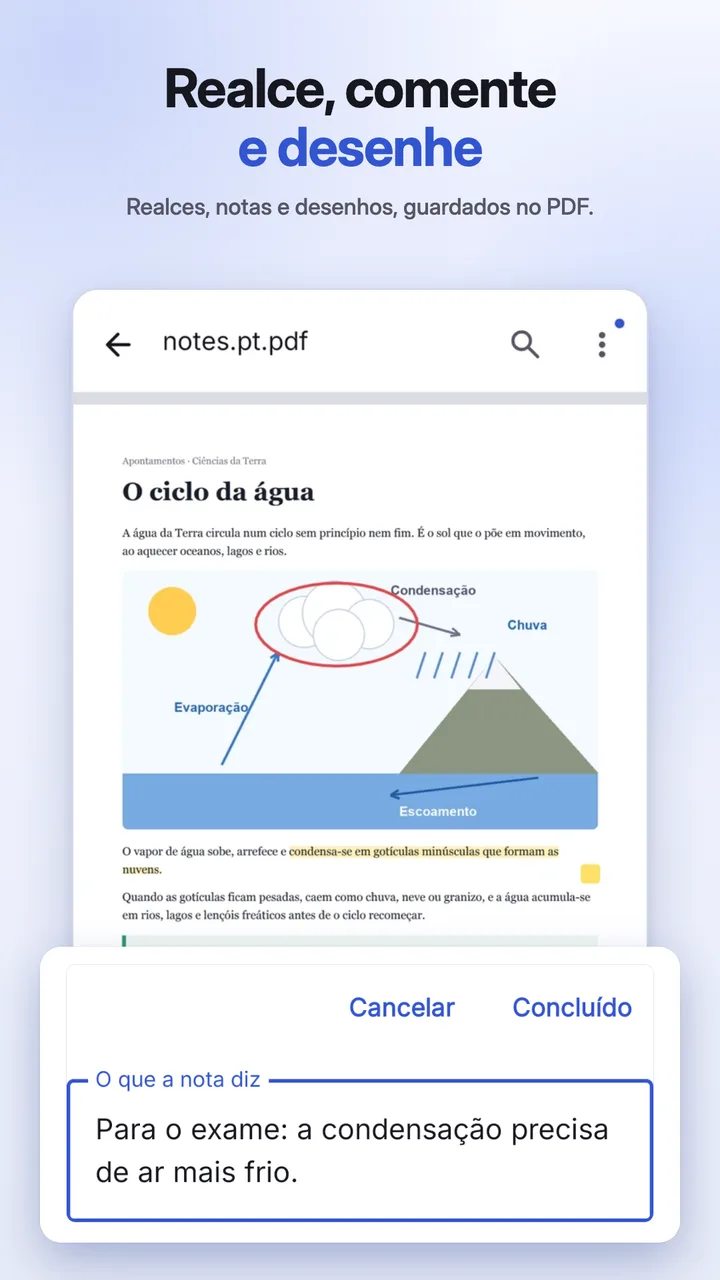 Uma página com um destaque e uma nota adicionados