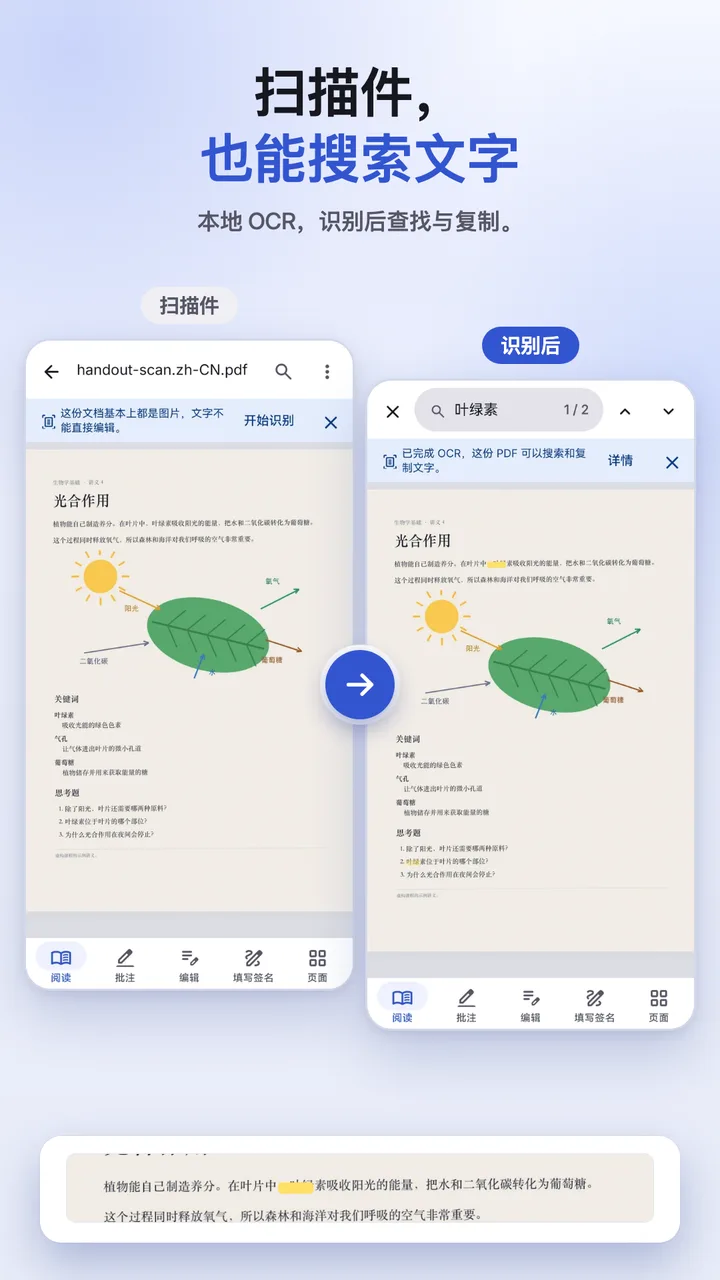 搜索扫描件并找到识别出的文字