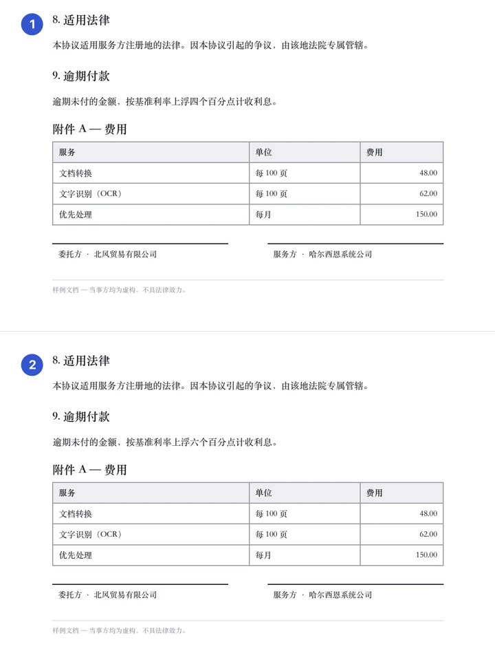 The same edit carried out on a Chinese contract, the app in Chinese: the interest rate changes from four to six percentage points in the original characters